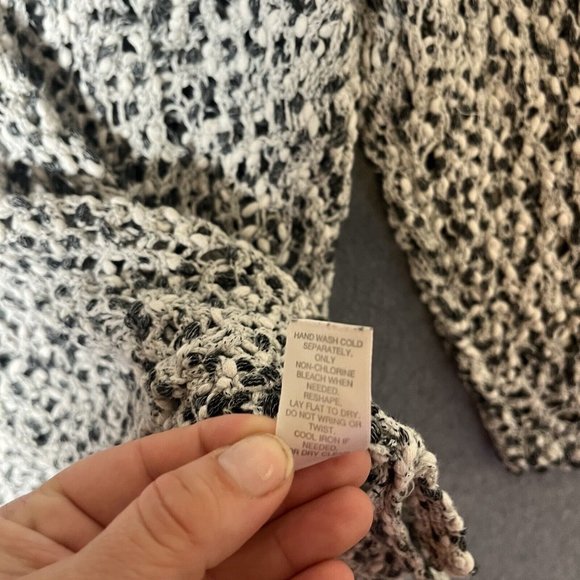 J Jill Sweater Womens Medium Black White Open Knit Popover Pullover Chunky - Picture 7 of 11